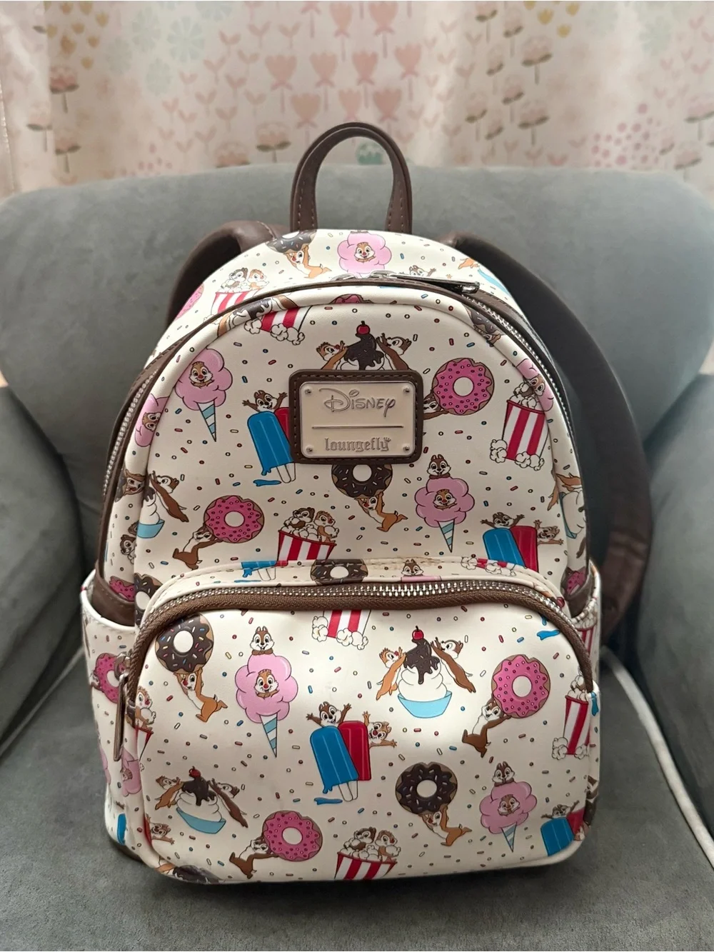 Disney Loungefly Cream Mini Backpack with Chip 'n' Dale Snack Print